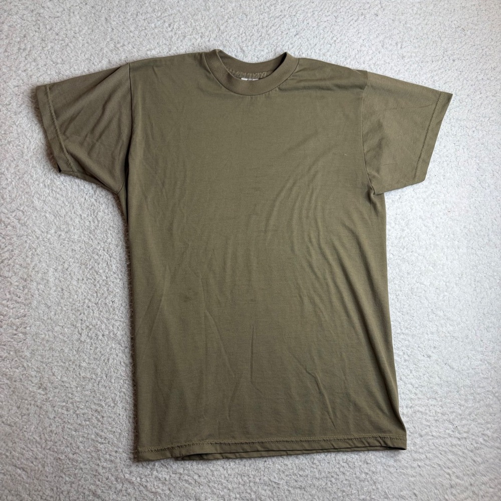 Vintage UNICOR Military T-Shirt Mens Medium Tan Polyester paper thin blank